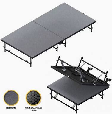 INTELLISTAGE - FSFPI - Scène pliante 3m2 - Roulante - 244x122cm - H: 20/40/60cm